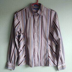 Vintage Faconnable 70s vibe brown striped Women's button down shirt top Medium